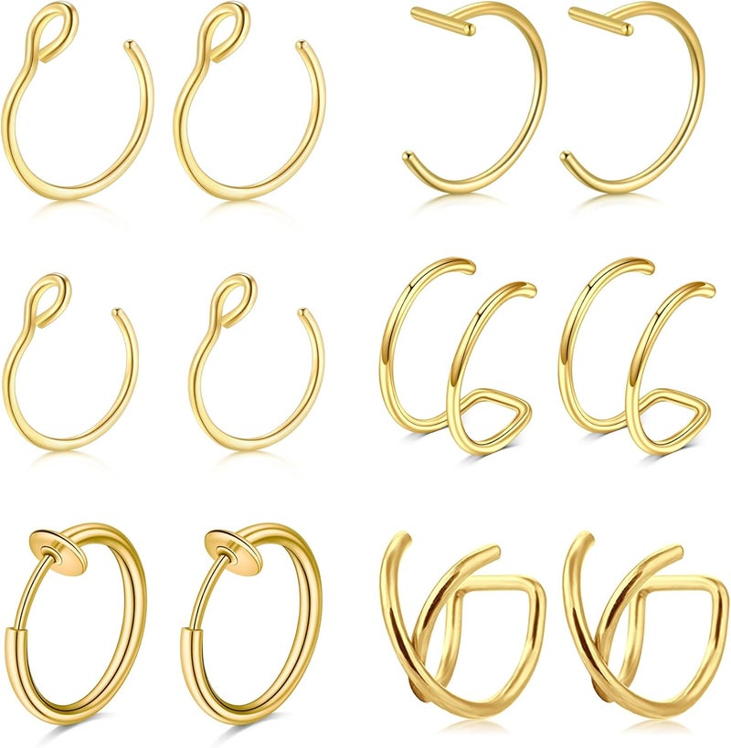 QWALIT Fake Lip Piercing Fake Lip Ring Fake Nose Ring Fake Snake Bites Fake Nose Piercing Faux Lip Rings Fake Snake Bite Piercing Clip Lip Ring Ear Cuff Earrings - Image 1